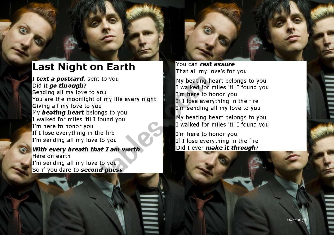 Last Night on Earth by Green Day LYRICS