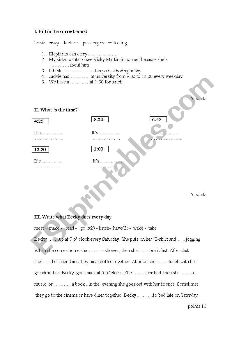 test worksheet