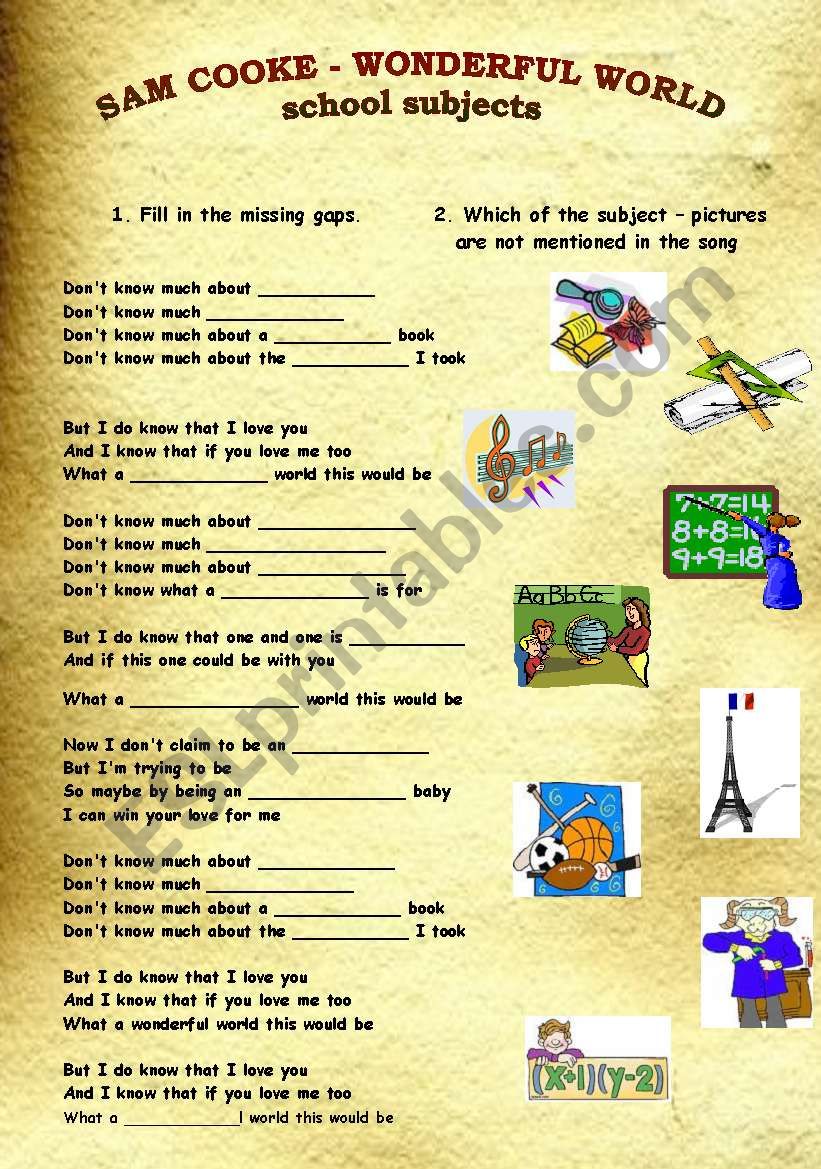 School subjects worksheet