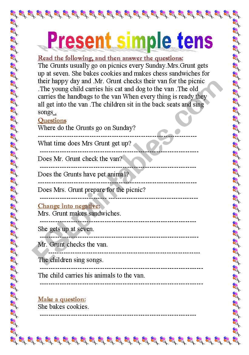 present simple tens worksheet