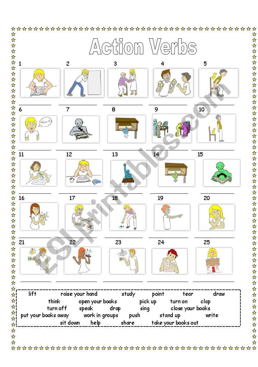 classroom action verbs 2 worksheet