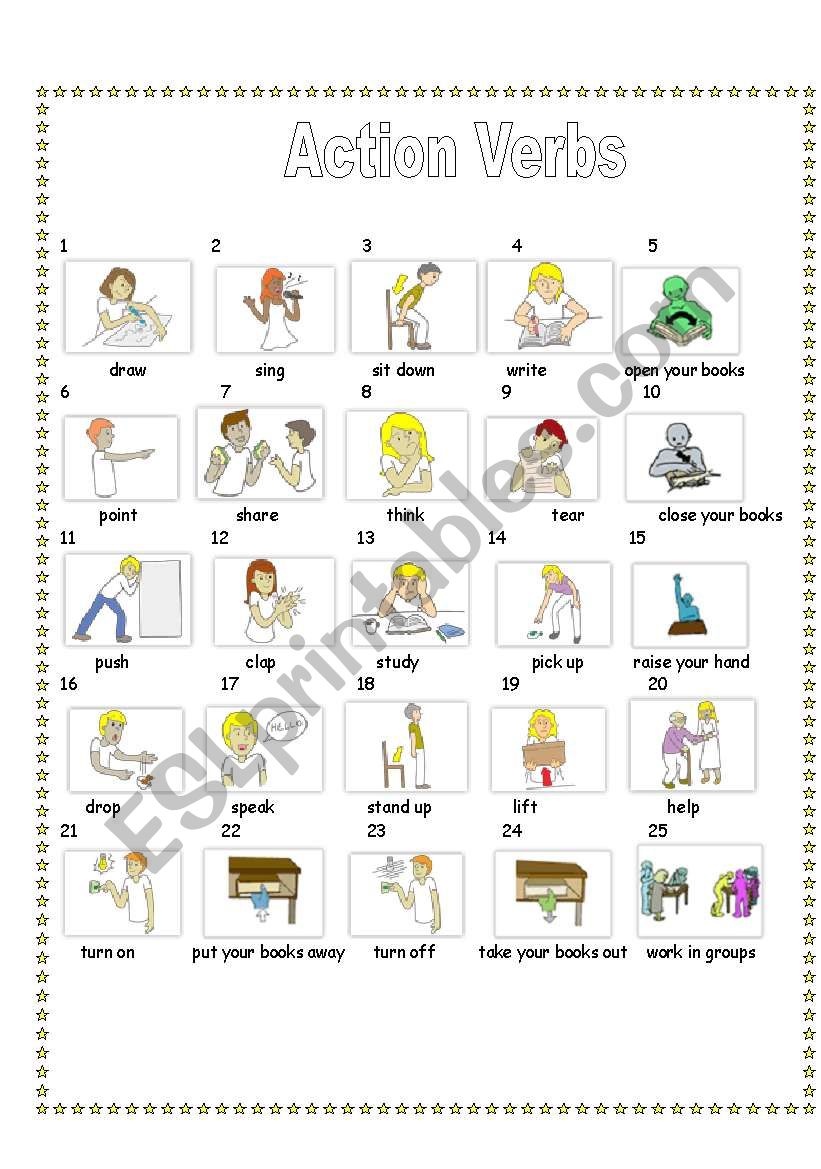 classroom action verbs 1 worksheet