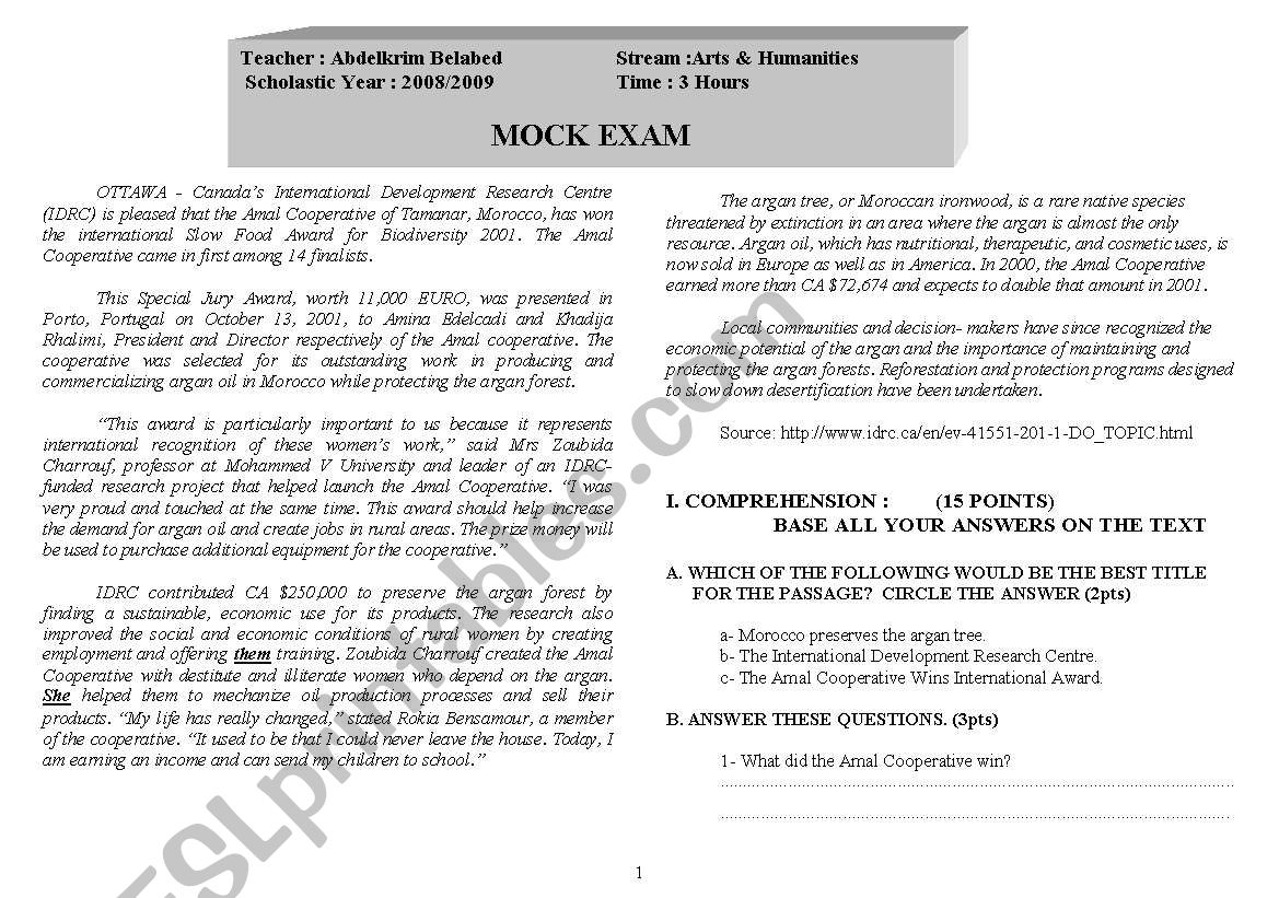 Mock Exam worksheet