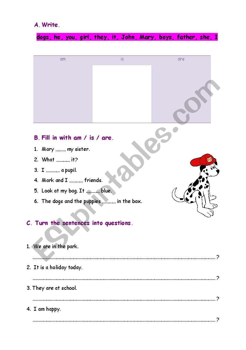 verb be worksheet