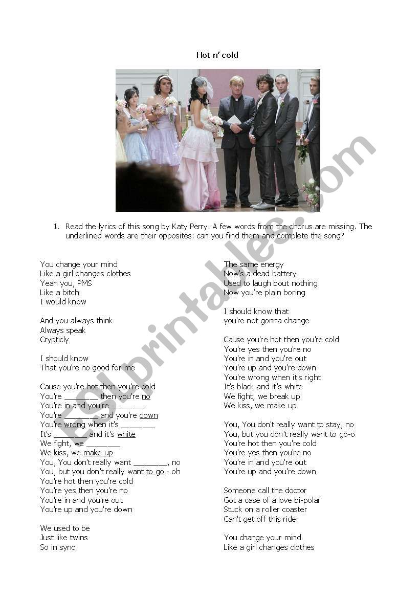 Hot n cold (Katy Perry) worksheet