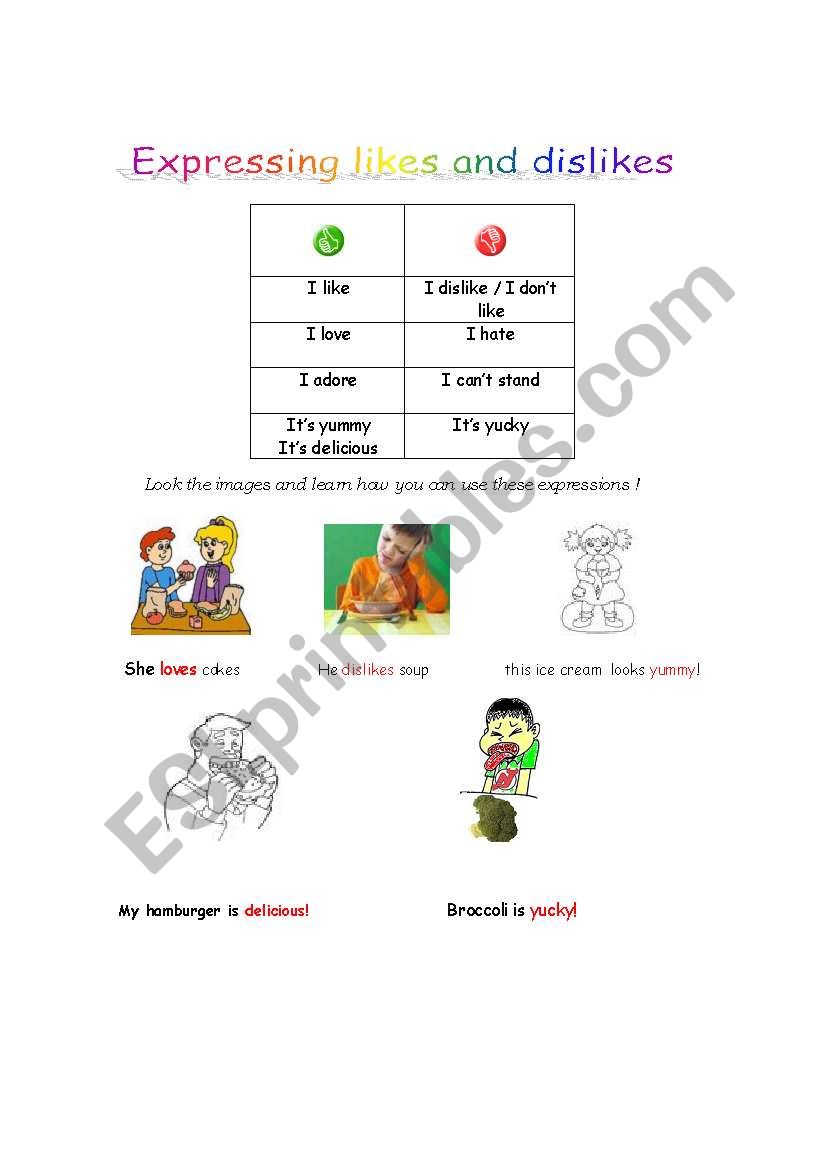 expressing likes & dislikes worksheet