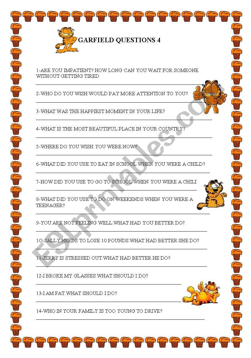 GARFIELD QUESTIONS 4 worksheet