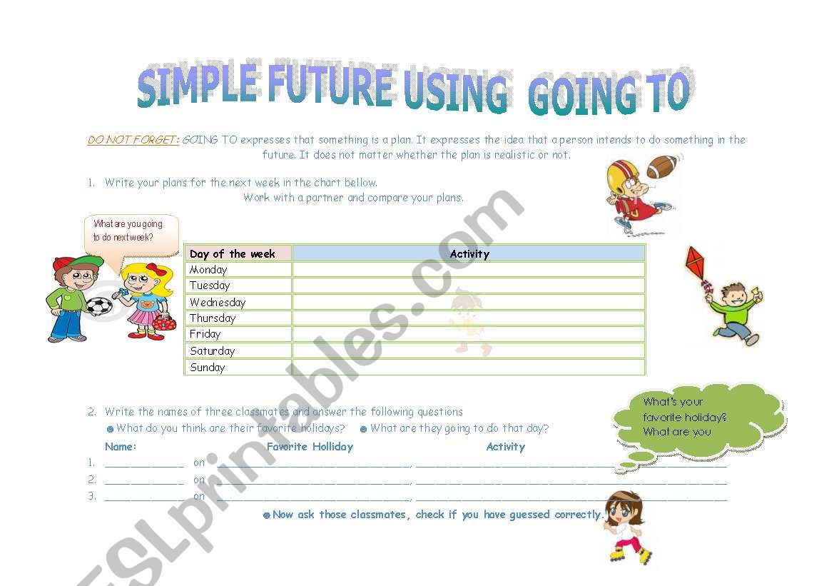 simple future going to worksheet