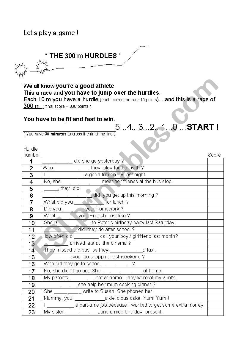 The 300 m hurdles- game worksheet