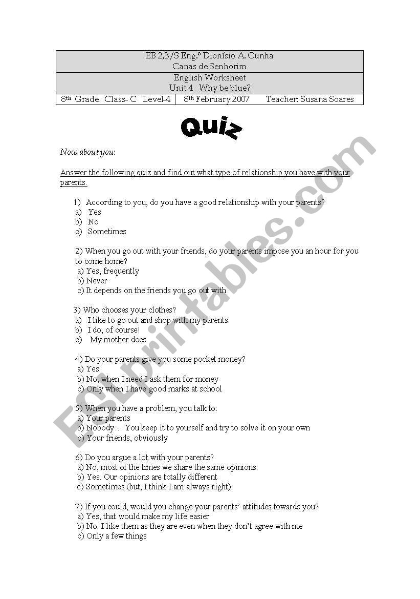 Quiz worksheet