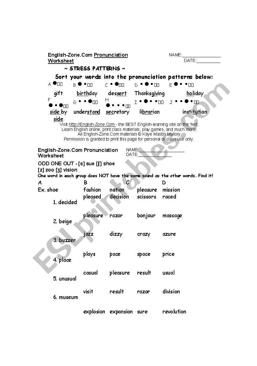 pronunciation game worksheet