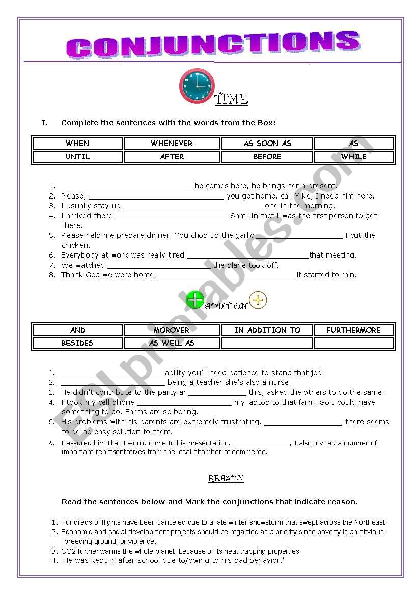 conjuntion worksheet