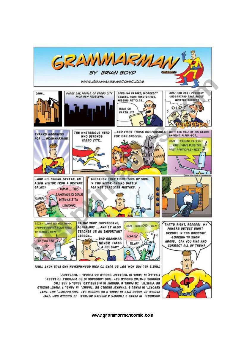 Grammarman comic 01 worksheet