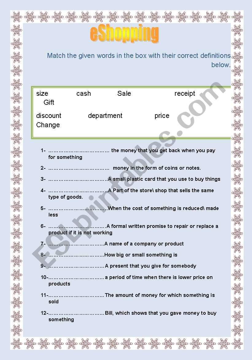 e-shopping worksheet