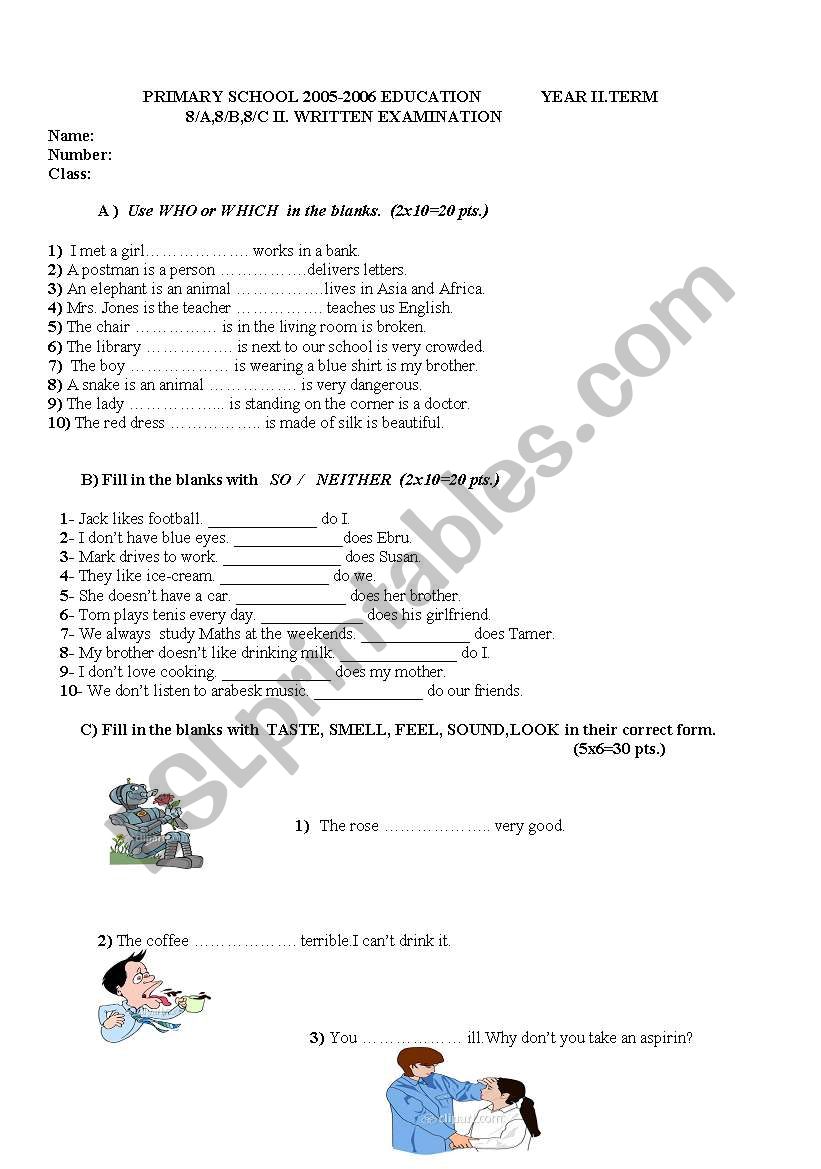 8. grade exam worksheet