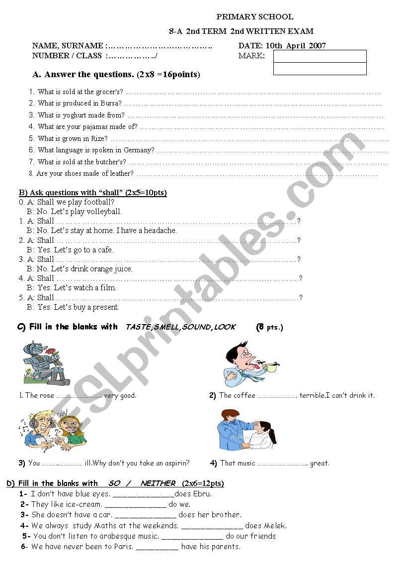 8. grade exam worksheet