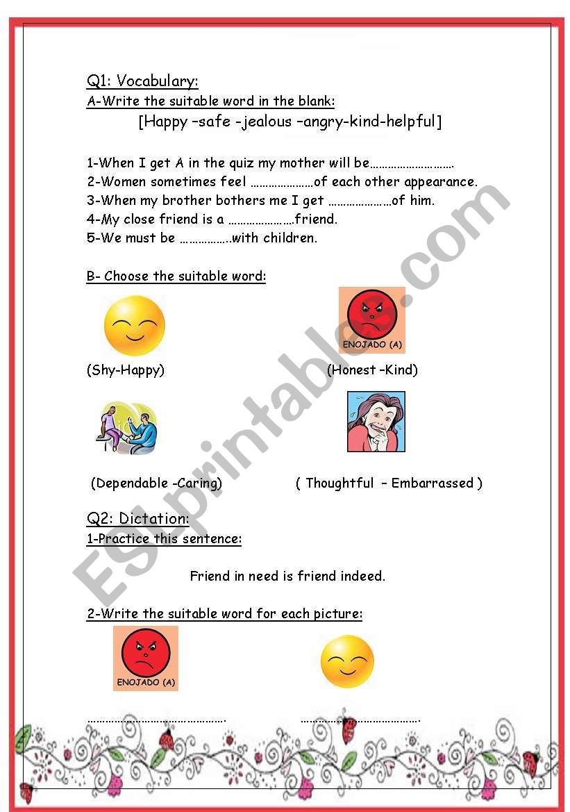 Vocabulary & Dictation worksheet