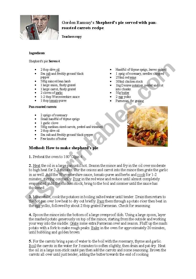 Gordon Ramsey Recipe worksheet