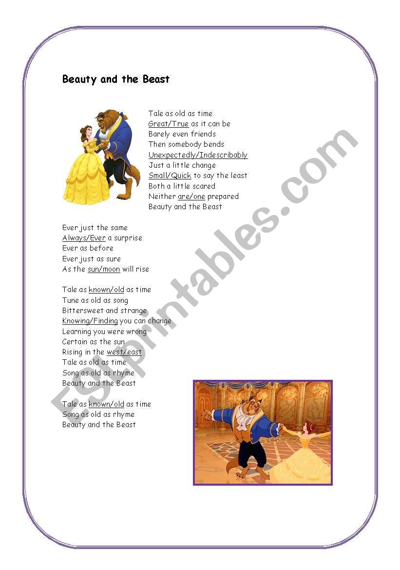 Song activity Beauty and the Beast Disney