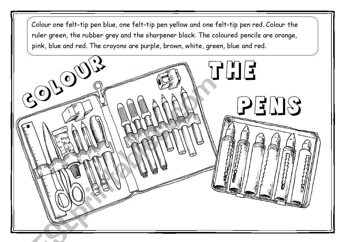Pencil Case  - Read and Colour the pens