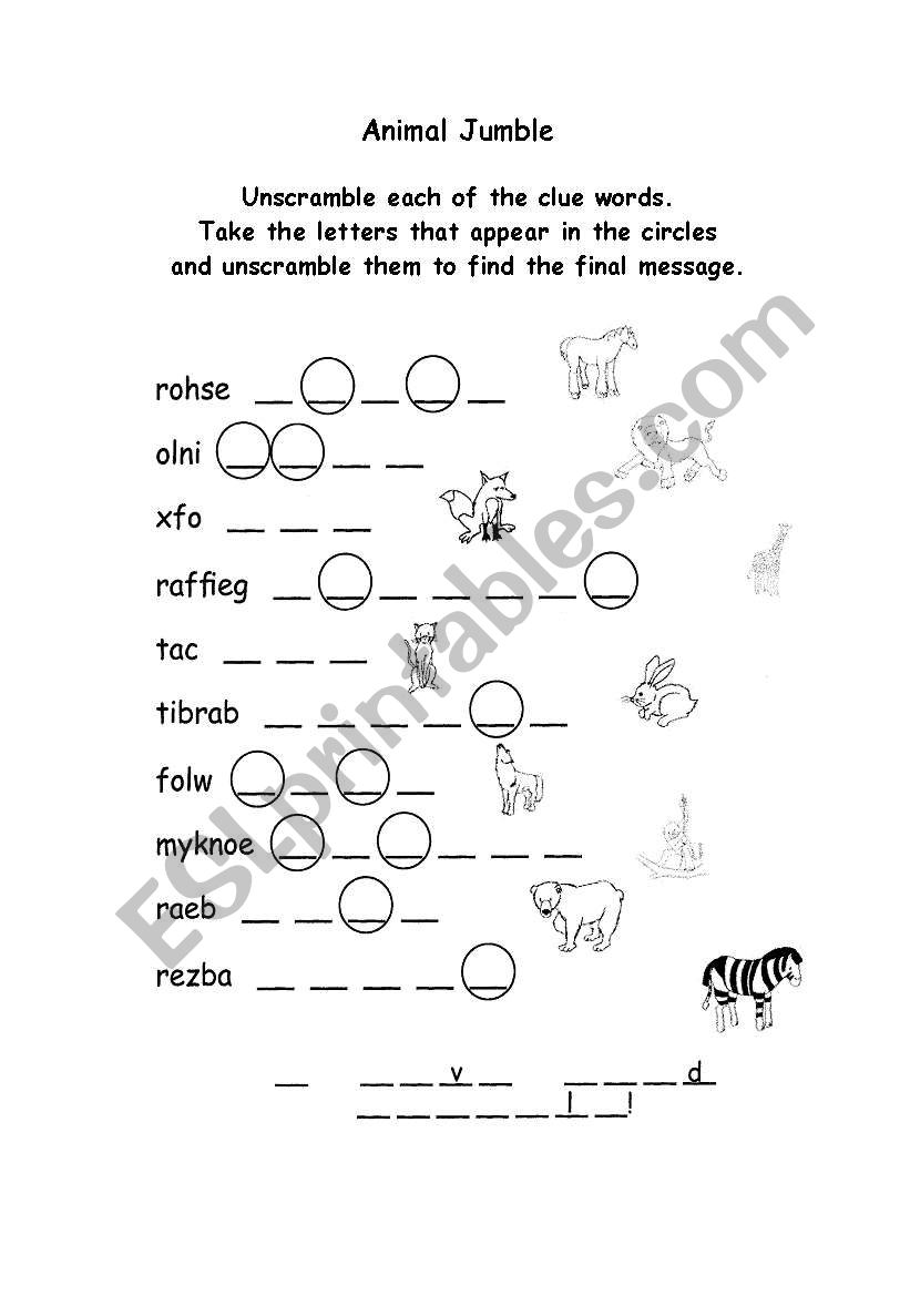 Animal Jumble worksheet