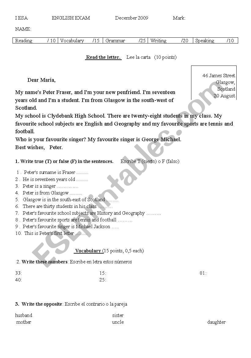 test for adults doing secondary