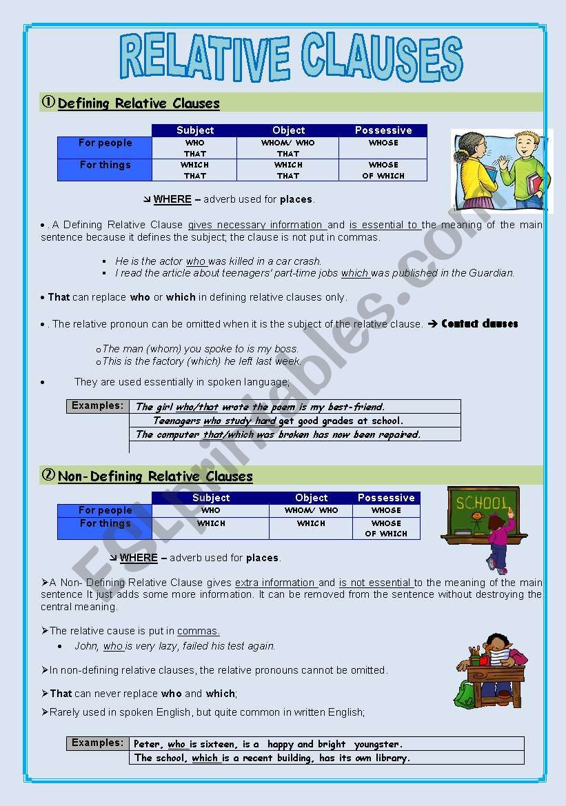 relative clauses  worksheet