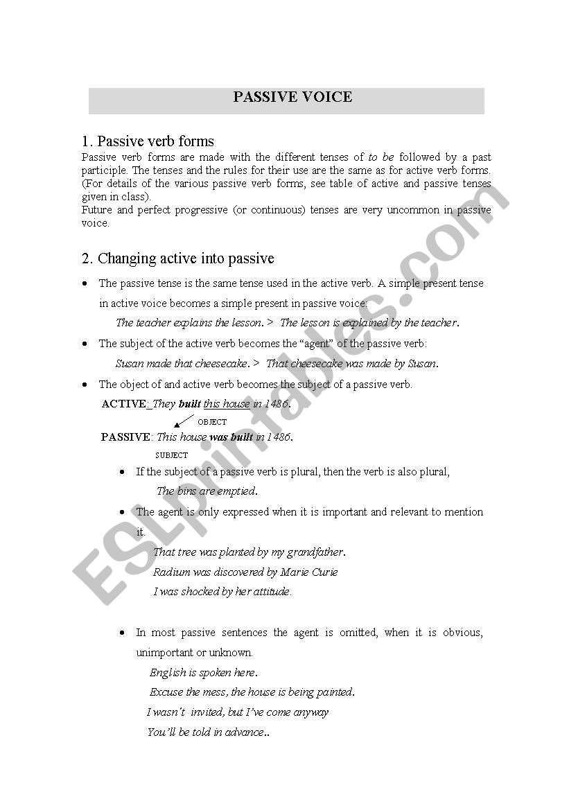 passive voice worksheet