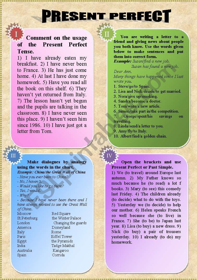 The Present Perfect Tense worksheet