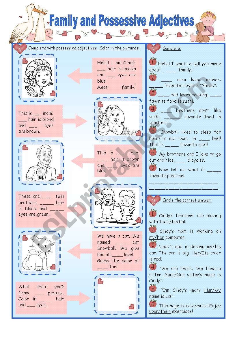 family-and-possessive-adjectives-esl-worksheet-by-aimee-s