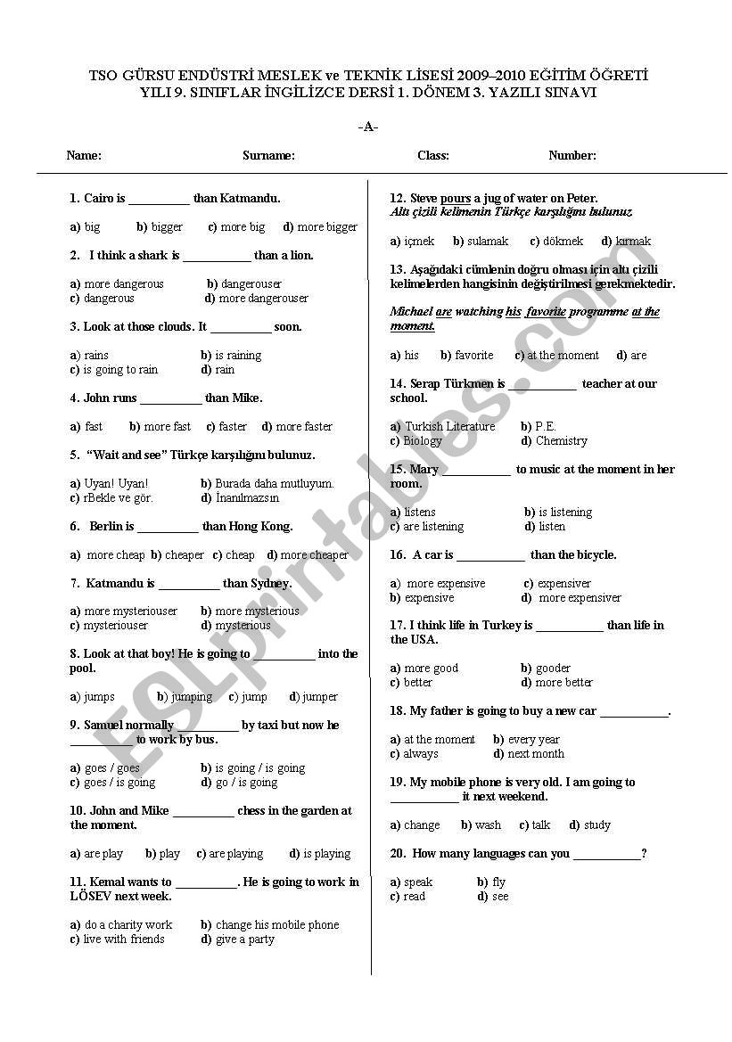 high school exam first term 3rd exam