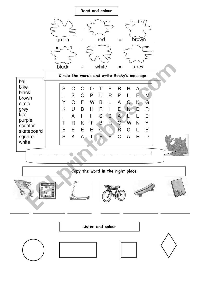 test about toys, shapes and colours