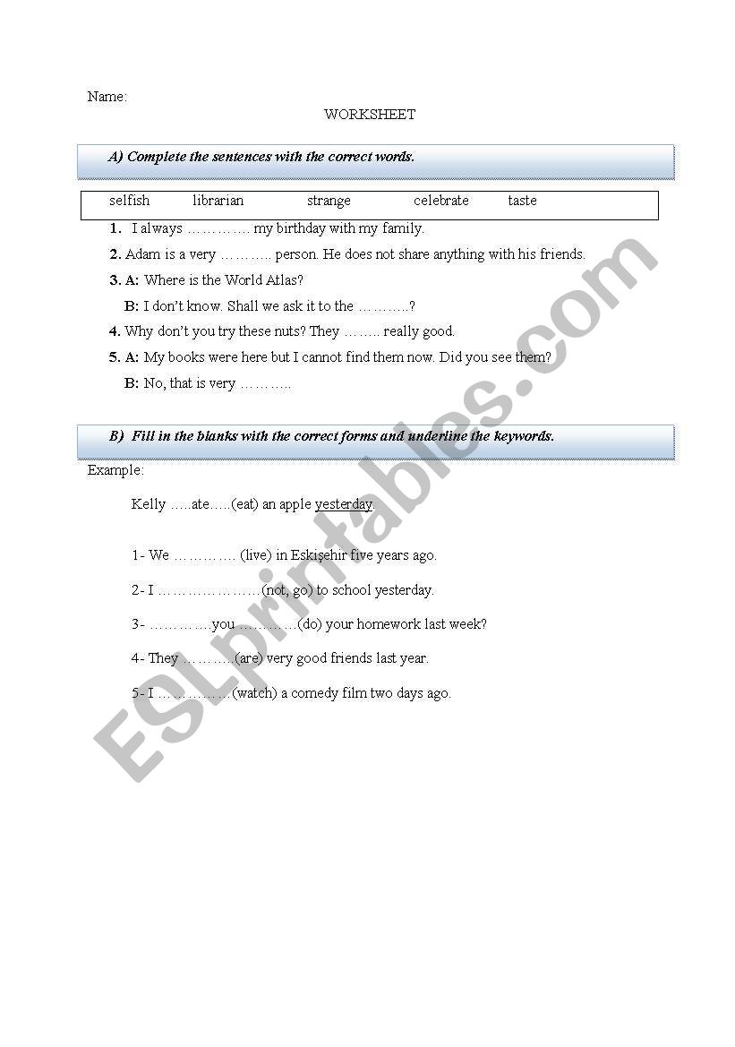 simple past worksheet