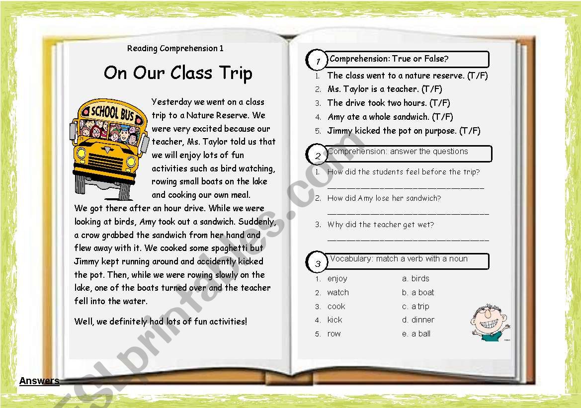 Reading Comprehension 01: On our class trip + Key