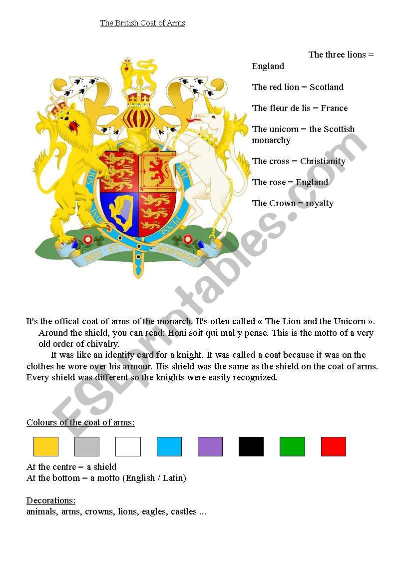 The coat of arms worksheet