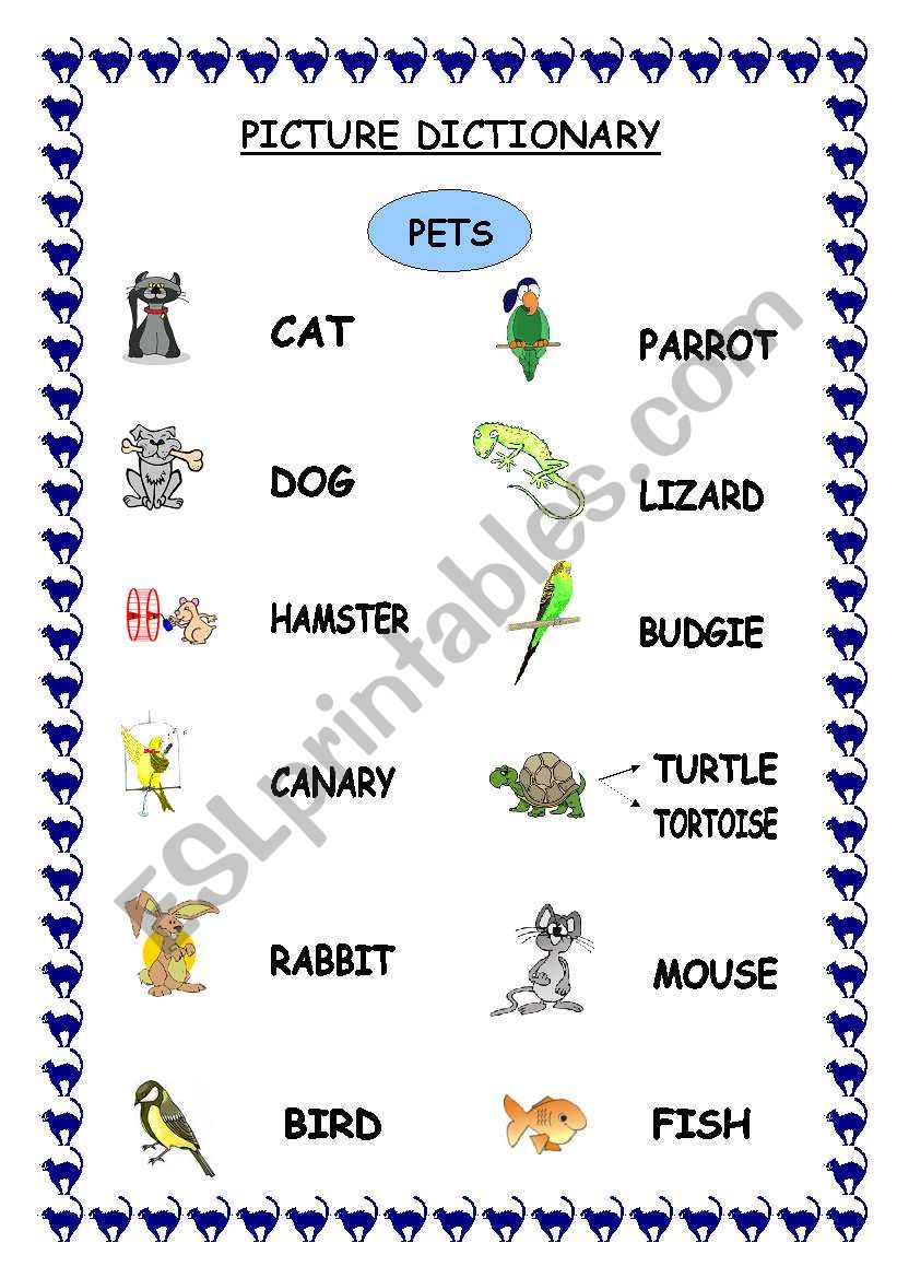 PETS PICTURE DICTIONARY worksheet