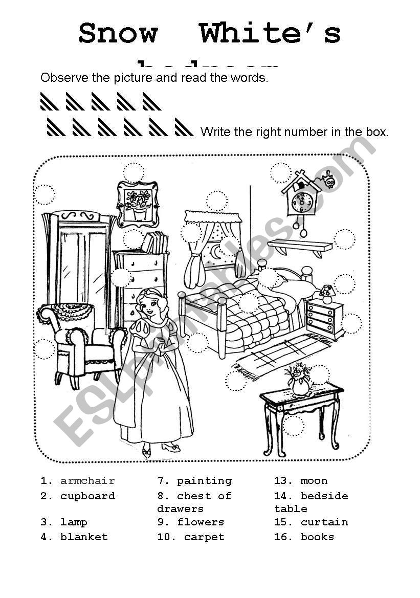 The bedroom  of Snow White worksheet