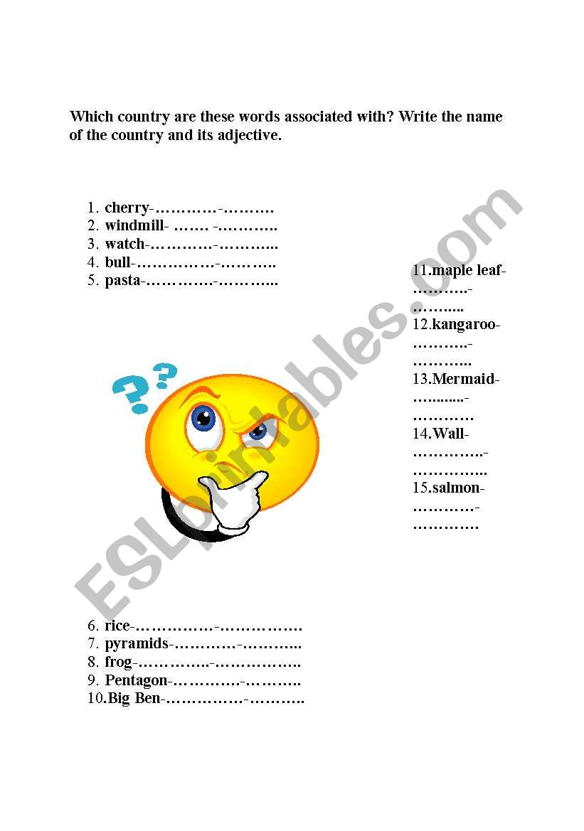 What do you associate with? worksheet