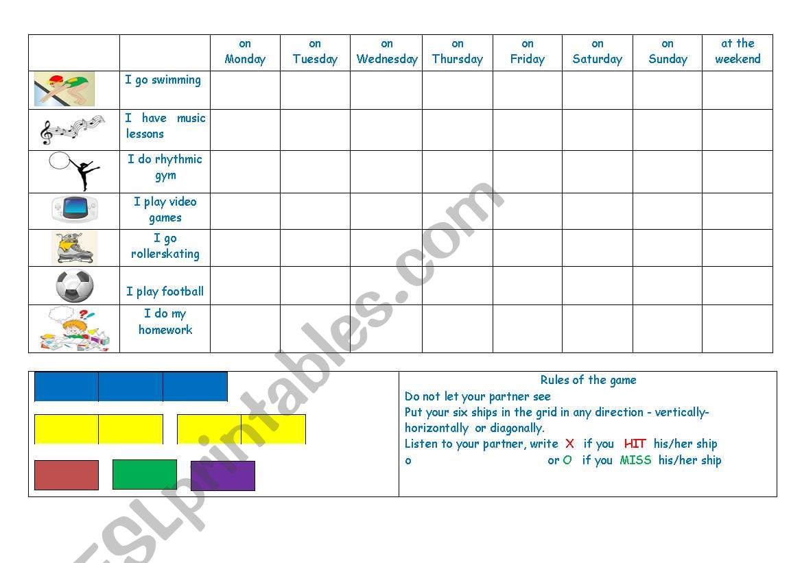 battleships daily routines worksheet