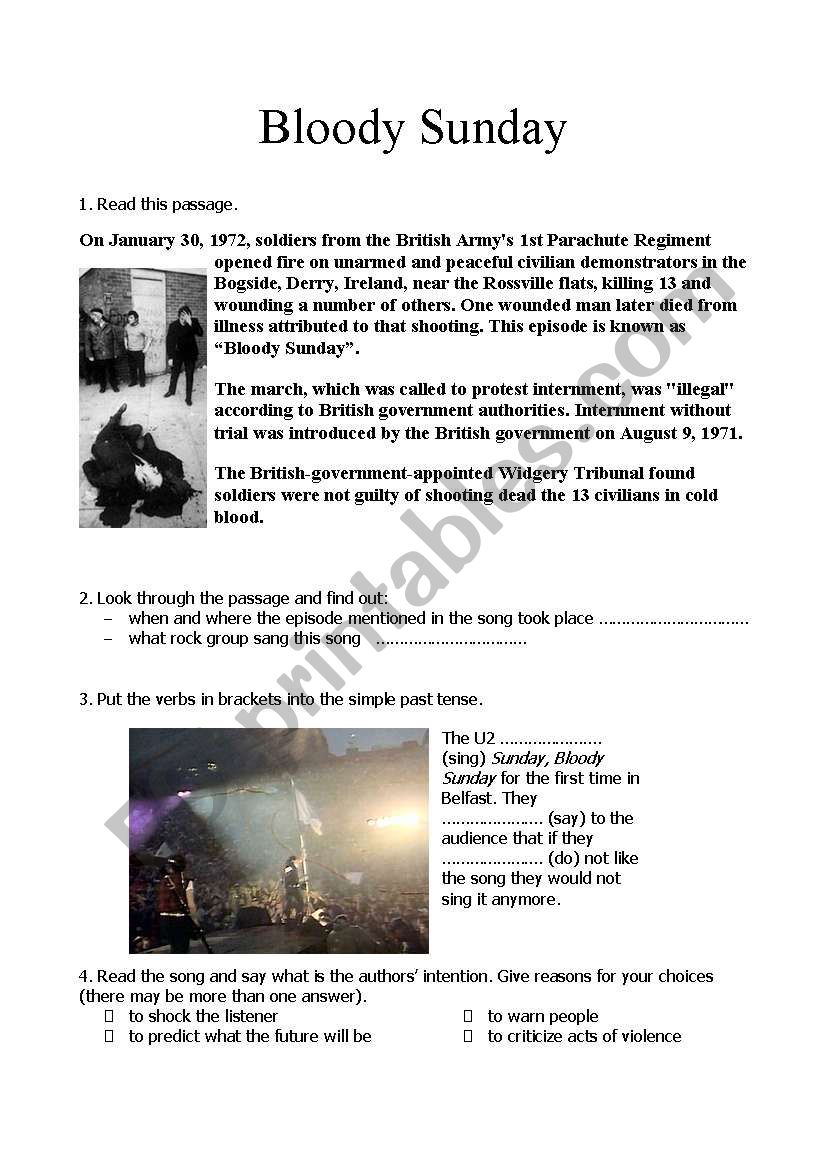 Bloody Sunday worksheet