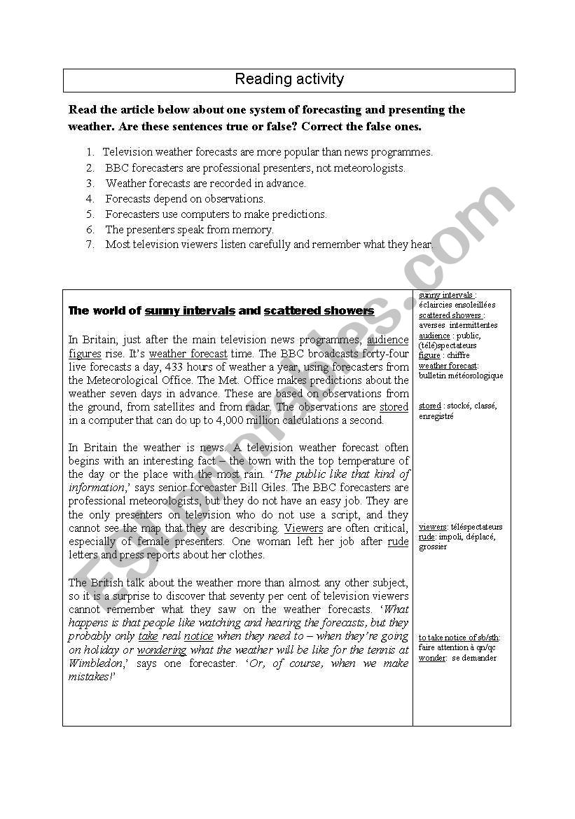  The Weather forecasts worksheet