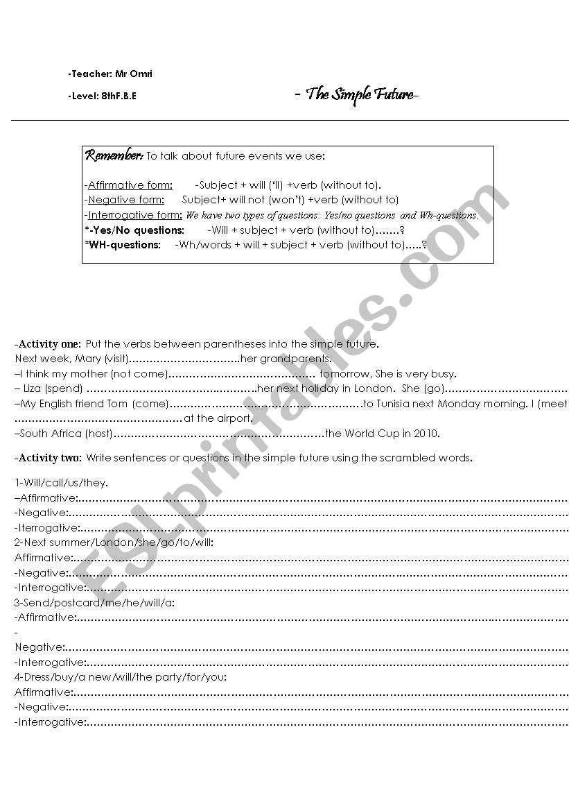 The future tense worksheet