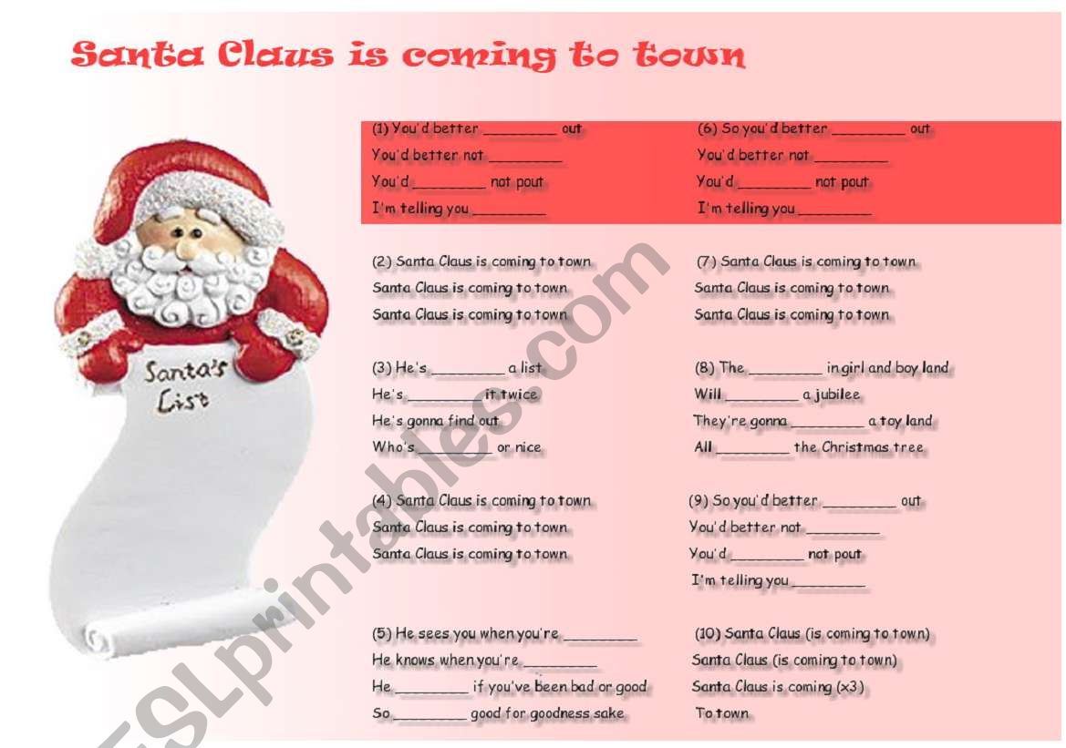 Santa Claus Is Coming to Town - Worksheet