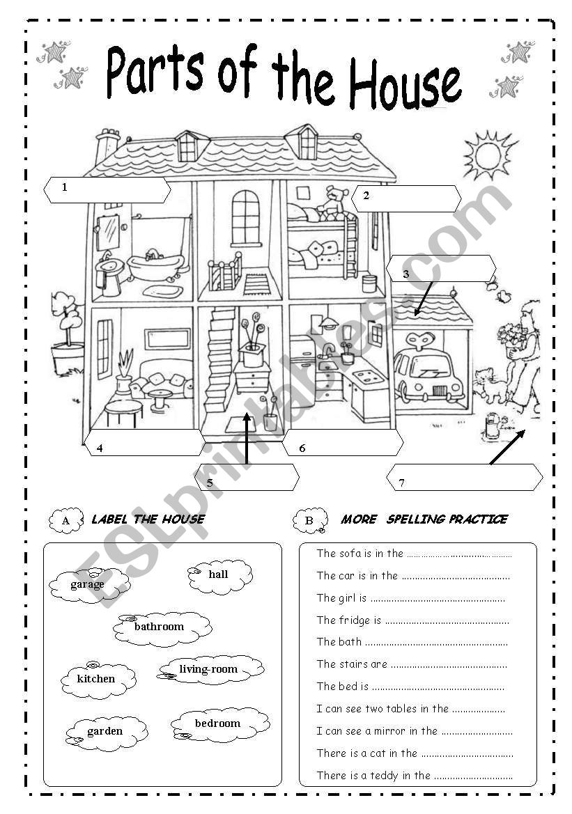 PARTS  OF  THE  HOUSE - B&W worksheet