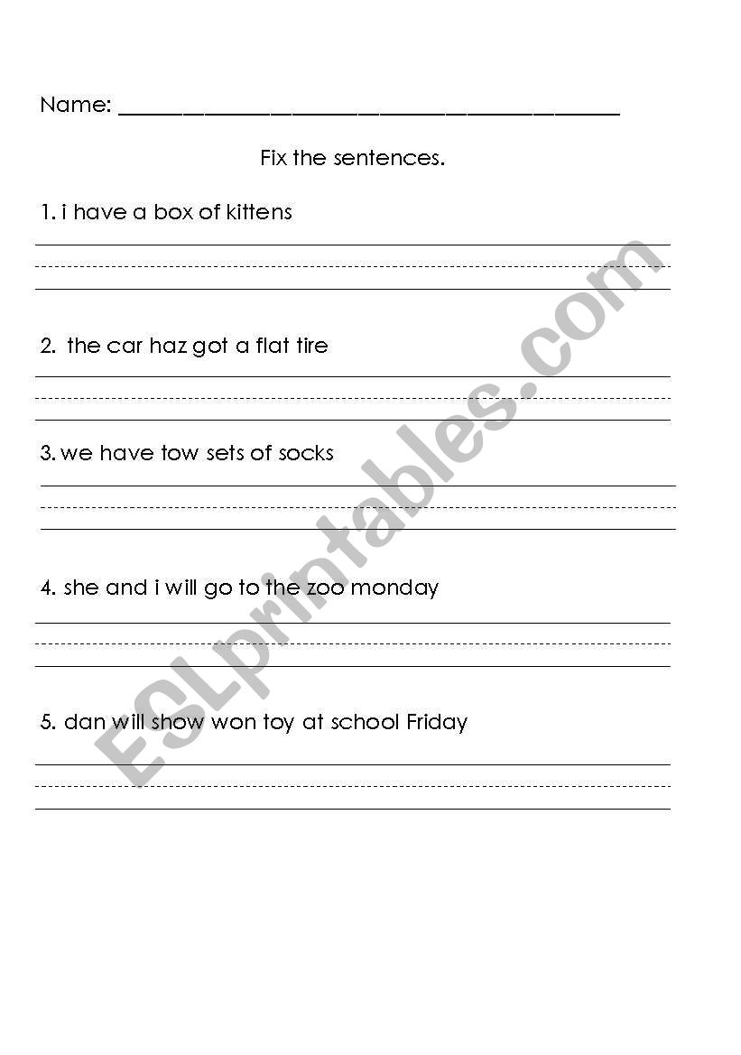 Fix the Sentence worksheet