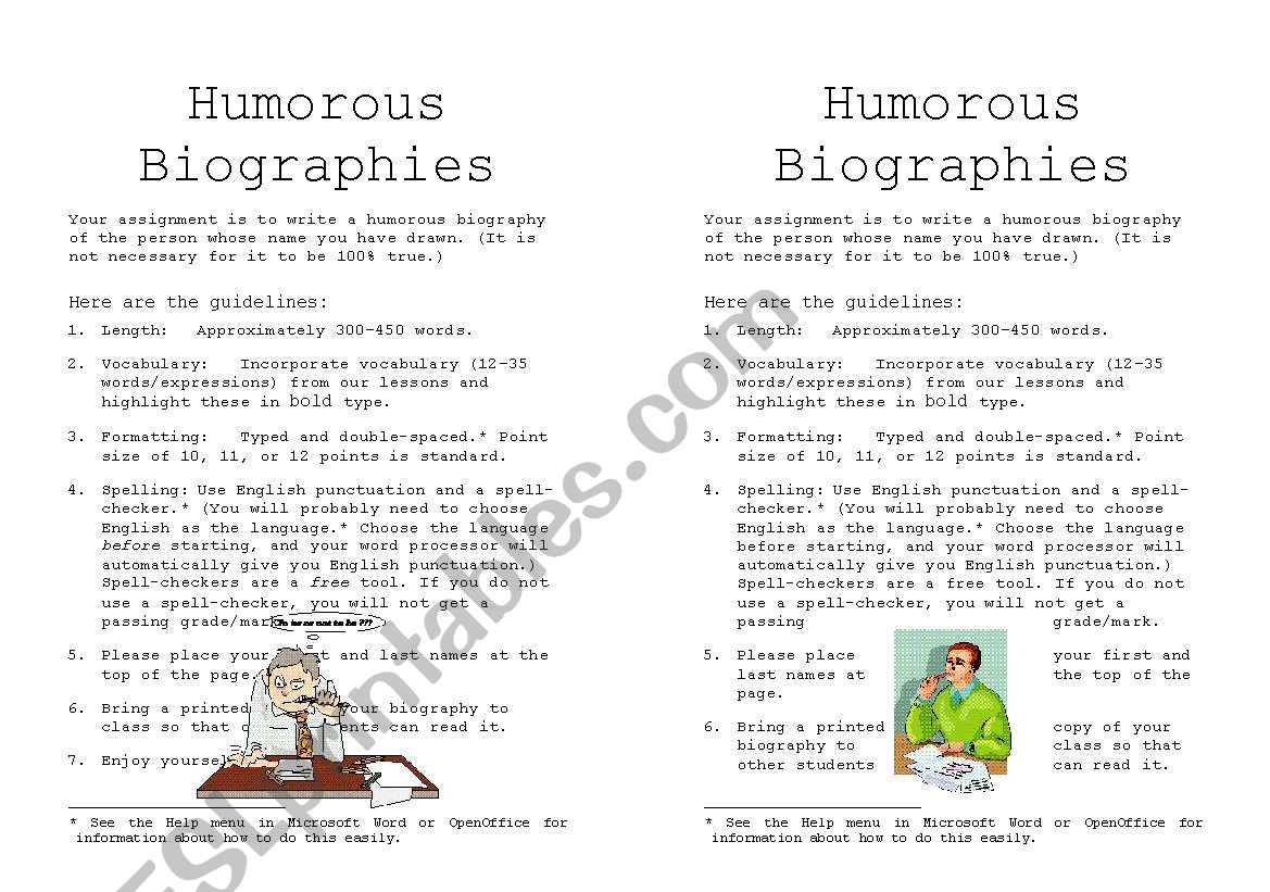 Humorous Biographies worksheet