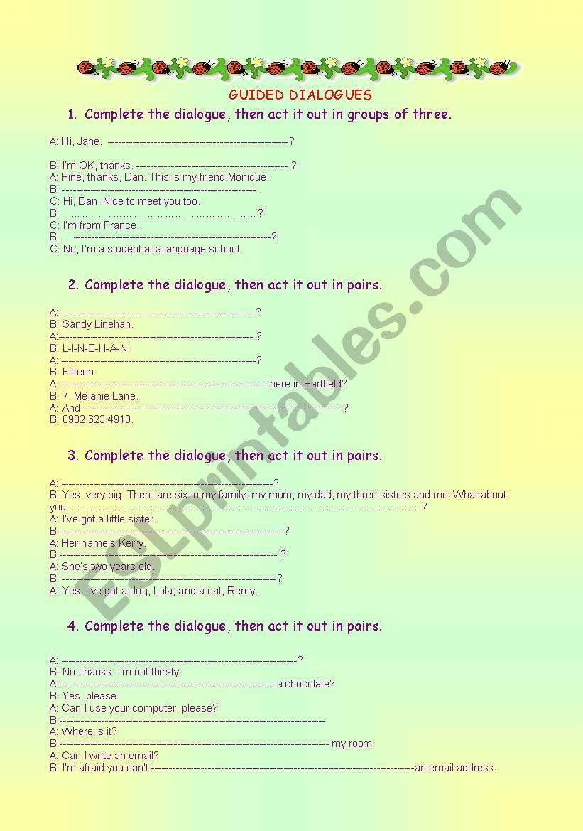 GUIDED DIALOGUES worksheet