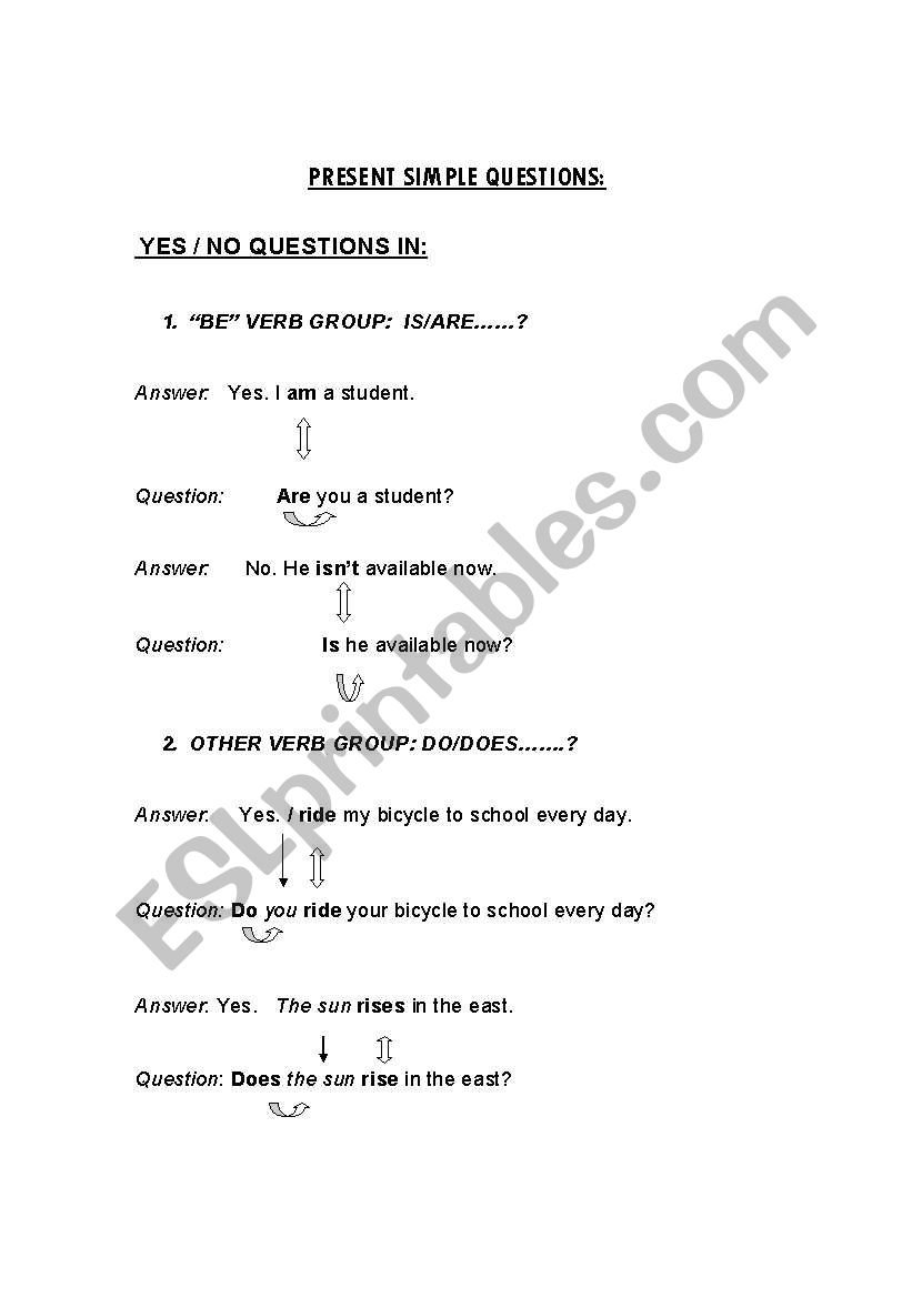 PRESENT SIMPLE QUESTIONS  worksheet