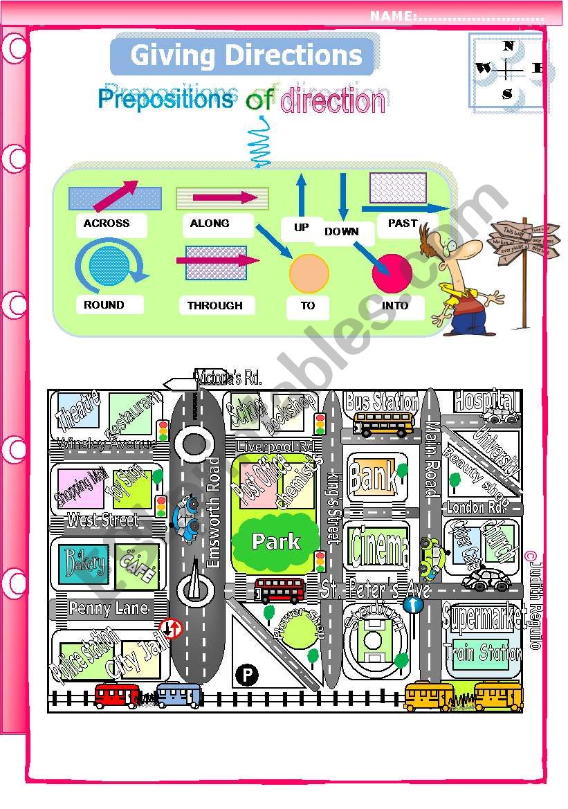 GIVING DIRECTIONS. Prepositions of directions. (go along, past, across, through, into.....) Editable +key