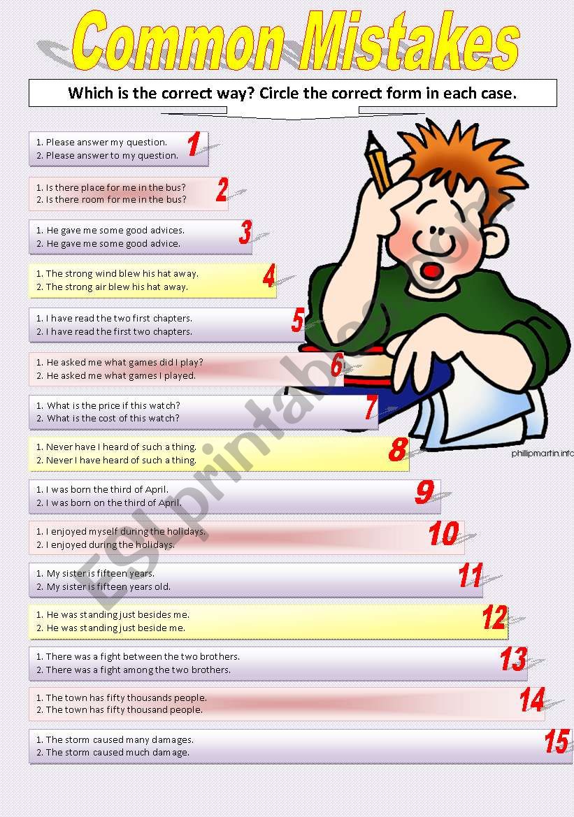 COMMON MISTAKES worksheet